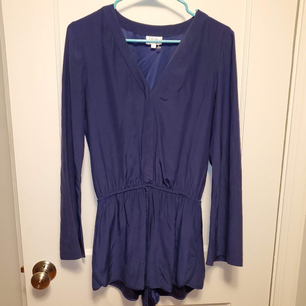 PARKER Long Sleeve Shorts Romper Navy Blue EUC
